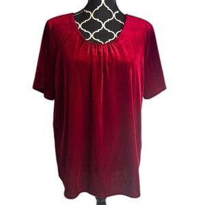 Jaclyn Smith NWT Red Velour Velvet Scoop Neck Short Sleeve Top Size XL
